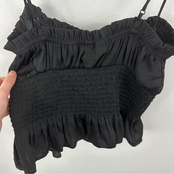 Intimately Free People Black Crop So Dreamy Smocked Peplum Blouse Size Medium - Picture 10 of 15